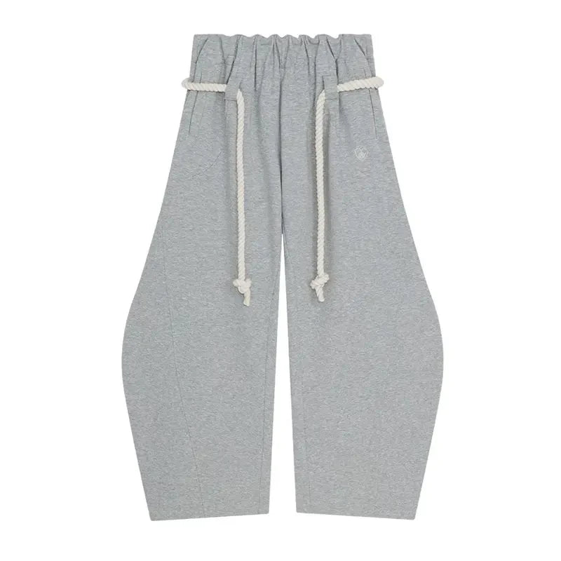 Korean Women Sports Aesthetics Wide Leg Slacks Solid Color K-pop Loose Casual Drawstring Elastic Waistband Autumn Street Pants